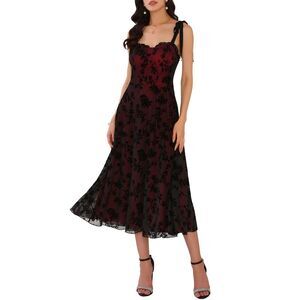 Cocktail Gothic Vintage Mesh Adjustable Spaghetti Strap Floral Dress Black